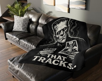Velveteen Microfiber Blanket - Frankenstein Tarot That Tracks | Gothic Horror Throw, Halloween Home Decor, Cozy Gothic Bedding, Spooky