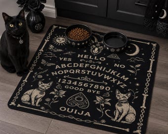 Ouija Board Bones Pet Feeding Mat, Witchy Gothic Cat & Dog Placemat, Occult Spooky Pet Accessory, Skeleton Home Decor