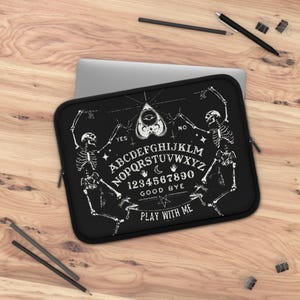Gothic Ouija Board Laptop Sleeve: Witchy Skeleton Skull iPad Cover