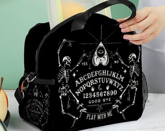 Borsa per il pranzo Goth Ouija Board, borsa per il cibo a forma di scheletro, borsa termica per bevande, bagaglio, lavoro, spiaggia, parco, crociera, scatola per il pranzo blu, borsa per il cibo, viaggio, regali
