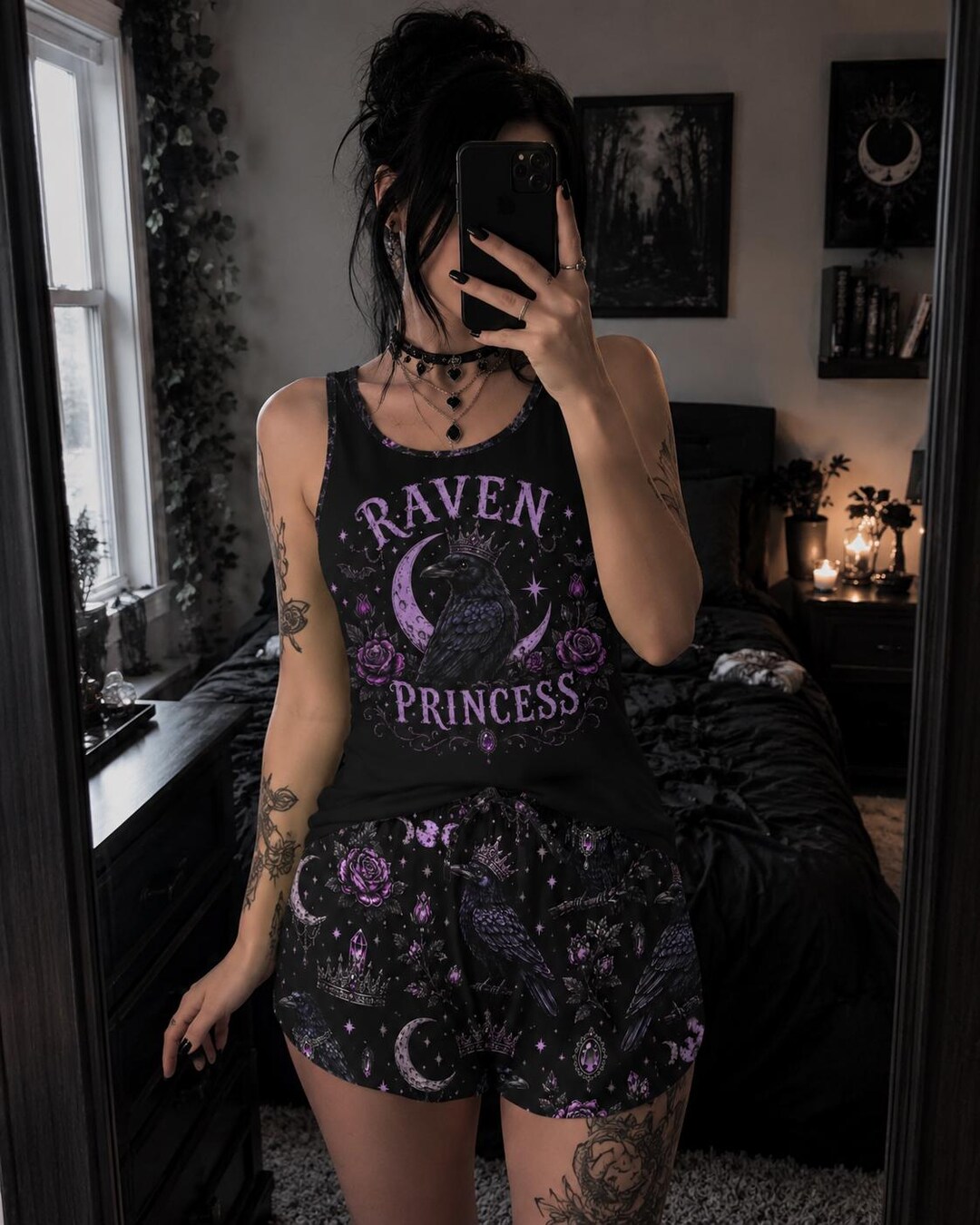 Pastel Goth Pajama Set for Women, Raven Princess Sleepwear, Kawaii ...