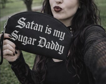 Gothic Satan make-uptas, donker occult make-uptasje, Witchy-script ritszakje, alternatief gotisch accessoire, satanisch cadeau voor haar, gothic