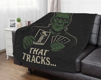Frankenstein Tarot Minky Blanket | That Tracks, Halloween Blanket, Horror Throw, Gothic Bedding, Spooky Home Decor, Unique Gift