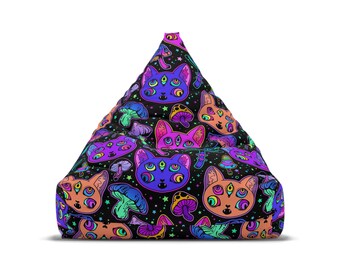 Pastel goth cat mushroom Bean Bag COVER, Purple, Green, Orange, Gothic Pastels, Game Room, Living room, Bedroom Decor, goth bean bag