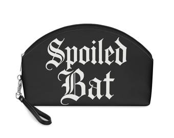 Gothic Makeup Bag, Spoiled Bat Cosmetic Pouch, Black Cosmetic Case, Gothic Script Toiletry Bag, Halloween Makeup Pouch