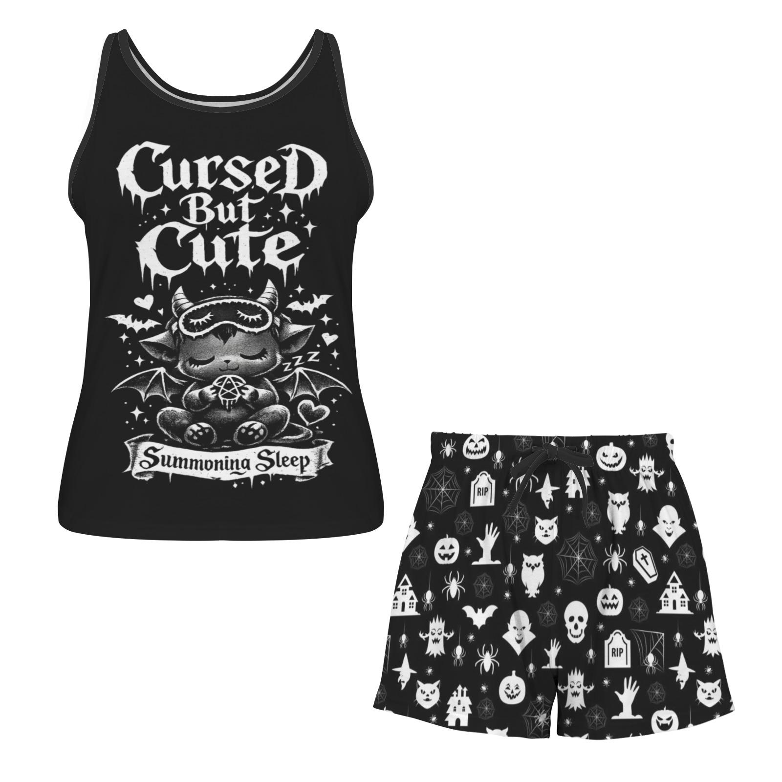 Funny Cursed but Cute Goth Pajama Set, Kawaii Demon Bat Pajamas, Gothic ...