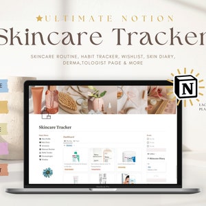 Skincare Tracker Notion Template, Routine Planner, Beauty Tracker, Self Care and Wellness Notion Template