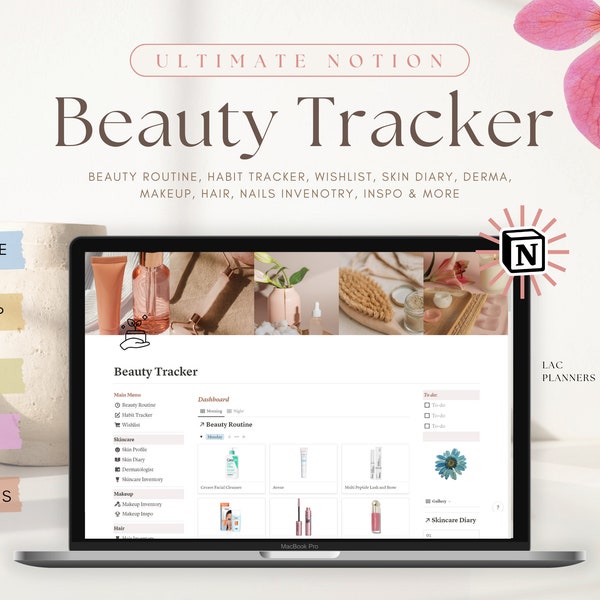 Skincare Template Notion Planner, Beauty Tracker, Wellness Tracker, Routine Tracker, Inventory Dashboard, Self Care Organizer