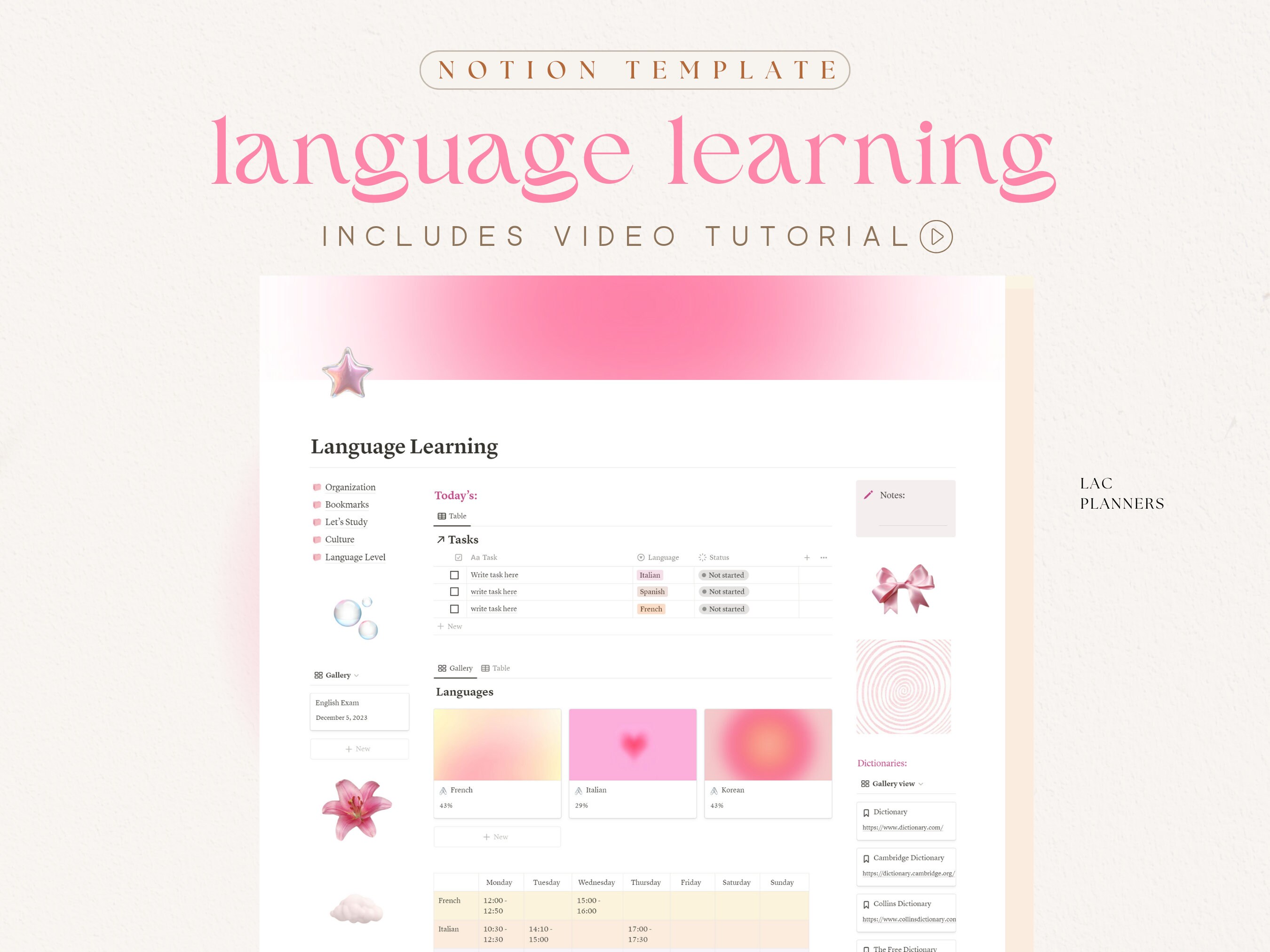 Language Learning Notion Template, Foreign Language, Student Planner ...