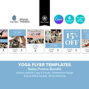 Yoga Flyer Templates Sales Promo Bundle | Wellness Business Startup | Fitness Instructor Trainer | Canva | 6 Design | US Letter & A4