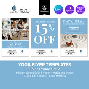 Yoga Flyer Templates Sale Promo Set 2 | Wellness Class Discount Offer | Health Fitness Instructor Coach | Canva | 3 Design | US Letter & A4