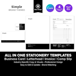 Modello di carta intestata per biglietti da visita, fatture e scontrini, kit di marchi, tutto in uno, semplice e funzionale / Startup aziendale / Canva / 4 Design