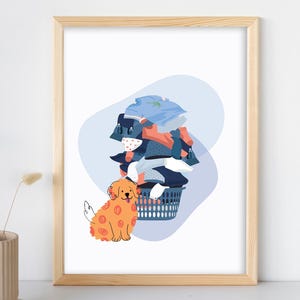 Hund Waschküche Wandkunst, DRUCKBARE lustige Waschküche Kunstwerk, Waschtag Wandkunst, Blau Waschraum Drucke, digitaler Download