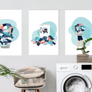 Laundry Room Wall Art, Set of 3, PRINTABLE Funny Laundry Room Artwork, Laundry Day Wall Art, Aqua Washing Room Prints, Digital Download