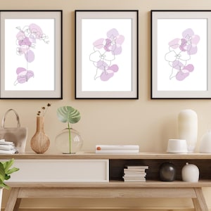 Orchidee Blumendrucke 3er-Set, Wohnkultur, Blumen Kunstwerk, Abstrakte Blumen druckbare Wandkunst, Blumenwandkunst, Wohnzimmerdruck Hauptkunst