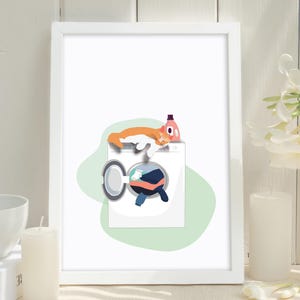 Cat Laundry Room Wall Art, PRINTABLE Cute Laundry Room Artwork, Laundry Day Wall Art, Cat Laundry Art, Sleeping Cat, Digital Download