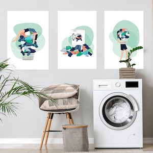 Waschküche Wandkunst, 3er-Set, Waschküche, Waschküche, Waschküche, Waschküche, Waschküche, grüner Waschküche, Waschküche, Waschküche für Hauswirtschaftsraum