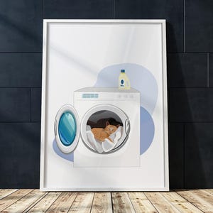 Cute Cat Laundry Room Wall Art, PRINTABLE Funny Laundry Room Artwork, Laundry Day Wall Art, Blue Washing Room Prints, Digital Download