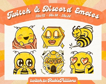Niedliches Biene Twitch und Discord Emote Pack | Beemotes Serie 1 | 6er Pack | Honigbiene Honigwabe Luftschlangen Emotes