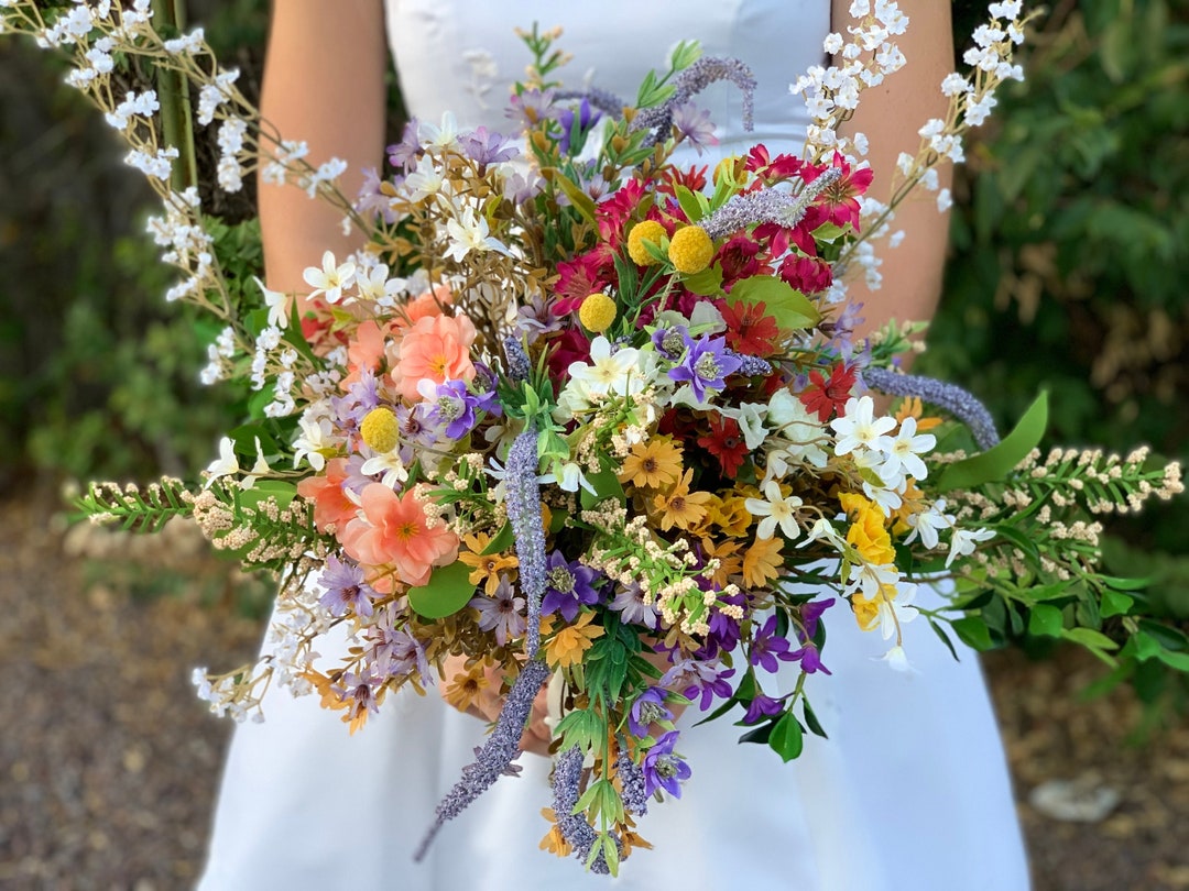 Bridal Bouquet Wildflowers Craspedia Yellow Purple Pink White 