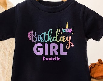 Unicorn Birthday Girl Shirt, Personalized Name, Unicorn Theme Kids Tee