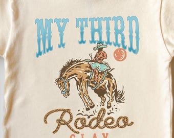 Camiseta personalizada de tercer rodeo: camiseta de cumpleaños de vaquero del oeste
