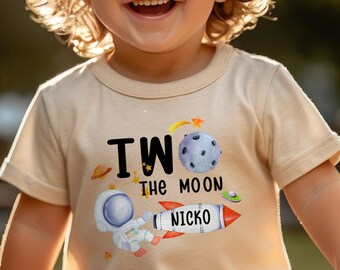 Two the Moon Birthday Shirt: Retro Space Theme, Personalized 2nd Birthday