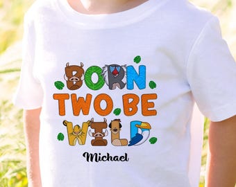 Camiseta de cumpleaños "Dos salvajes" – Camiseta personalizada con nombre de león para niños pequeños de 2 años