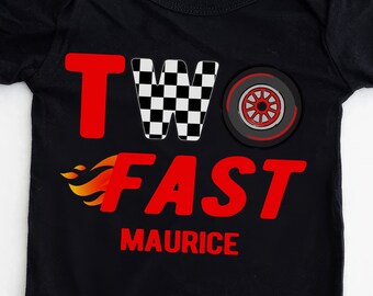 Camiseta personalizada "Dos Rápidos", Camiseta de carreras para el segundo cumpleaños, Camiseta de carreras de coches para niños de 2 años