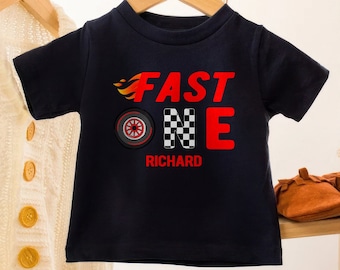 Fast One Birthday Shirt, Personalized Race Car First Birthday Toddler Tee