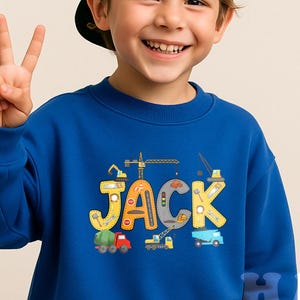 Construction Name Sweatshirt, Personalized Truck Pullover, Digger Excavator Kids Top, Custom Name Boys Outfit