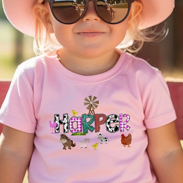 Farm Custom Girls Shirt, Customizable Farm Name Girl Shirt, Best Gift Farm Lover, Kids Farm Shirt,  Toddler Farm Shirt, Custom Farm Shirt.