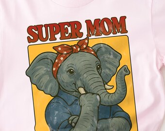 Camiseta de Elefante Super Mamá: Camiseta Gráfica de Rosie la Remachadora