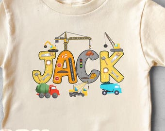 Personalized Construction Shirt, Custom Name Truck Tee for Kids, Excavator Work Trucks