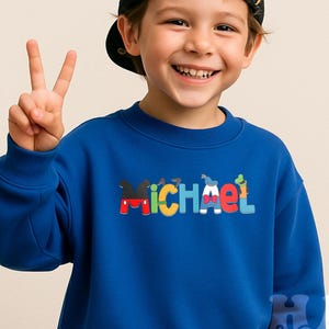 Name Kids Sweatshirt, Personalized Vacation Character Name Sweatshirt, Custom Girl Crewneck, Custom Boy Shirt, Monogram Mouse Sweatshirt