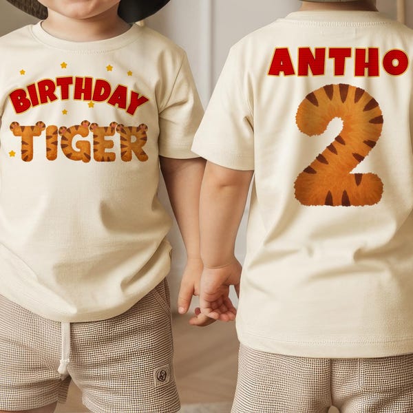 Tiger 2nd Birthday Shirt, Custom Birthday Outfit, Personalized Tiger Birthday Tee for Boys & Girls, Toddler Party Clothes.