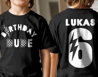 Birthday Dude Shirt, Personalized Name Age, Checkered Party Tee for Kids