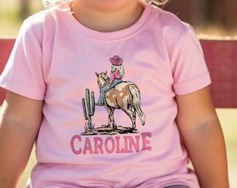 Personalized Retro Cowgirl Graphic Tee: Horse Ranch Kids Custom Shirt