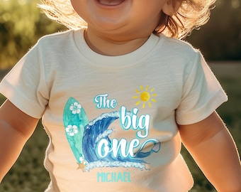 Camiseta de cumpleaños con acuarela "The Big One": camiseta retro surfista