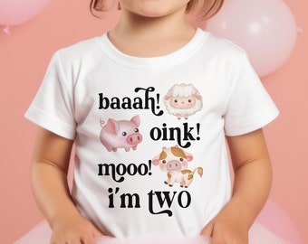Farm Birthday Shirt – I’m Two, Cow Pig Sheep, Personalized Name & Age
