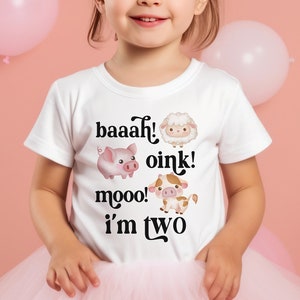 Baa Oink Moo I&#39;m Two Shirt, Boy Two Year Old Farm Theme Shirt, With an Baa and Moo - Two Year Old, Girl 2nd Birthday, TWO Farm Animals Shirt