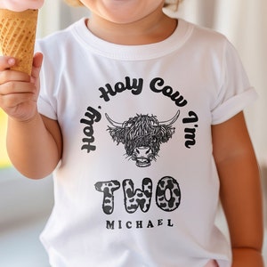 Holy Cow I’m TWO Toddler Shirt, Cute First Birthday Shirt for Boy, Girl and Boy Rodeo, Farm, Animal T-Shirt, 2nd Birthday Outfit, Farm Party