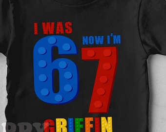 7th Birthday Shirt Kids I Was 6 Now I’m 7 Brick Personalized Name Tee
