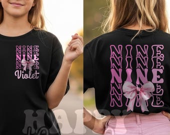 Personalized 9th Birthday Girl Shirt: Coquette Bow Party Tee