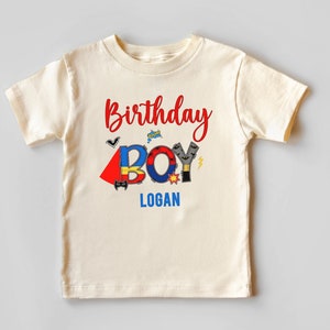 Custom Superhero birthday shirt, superhero shirt, superhero party, superhero NAME tshirt, boys birthday shirt, birthday Natural Shirt.