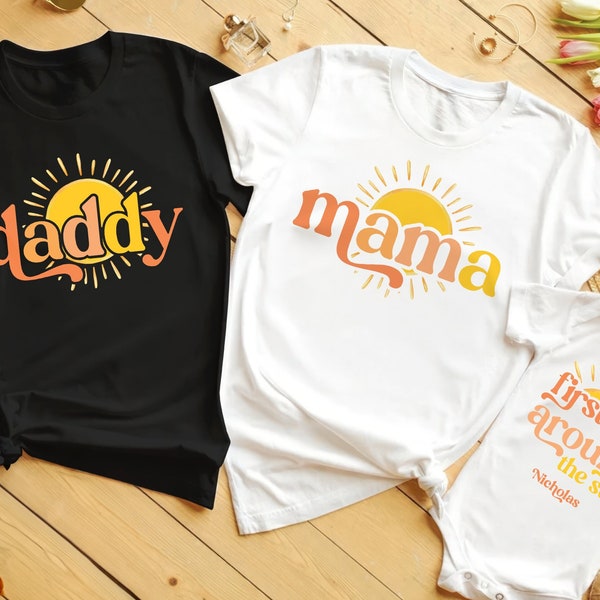 Custom First Trip Around The Sun Birthday Shirt, Sun Birthday, Boho Matching Family Shirts, Mommy and Me Shirts, 1st Birthday Outfit Sun tee