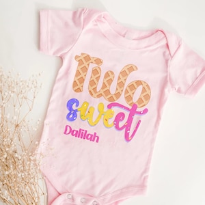 Two Sweet Birthday Shirt - Ice Cream Theme - Custom 2nd Birthday Outfit for Girl - Waffle Cone Name Tee