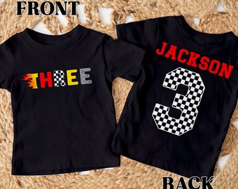 Three Racing Birthday Shirt, Custom Race Car 3rd Birthday Tee