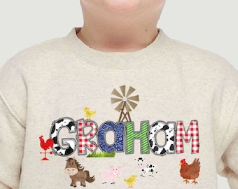 Personalized Name Farm Sweatshirt for Kids – Barnyard Animals Crewneck