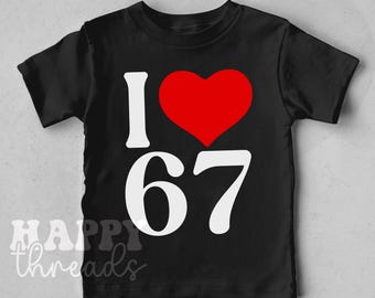 67 Meme Shirt, I Love 67 Heart Graphic Tee, Minimal Retro Unisex T-Shirt